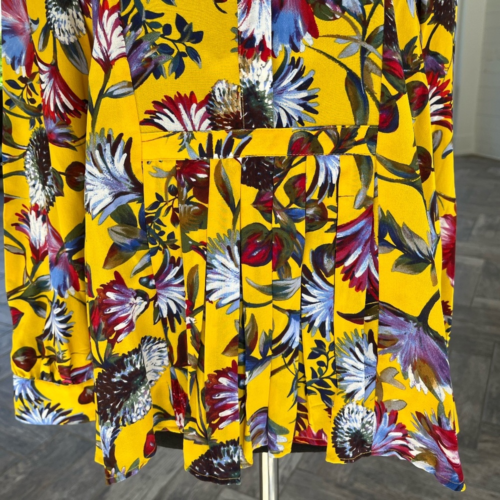 J. Crew Yellow Floral Silk Top with Pleats, Size S - Picture 3 of 8